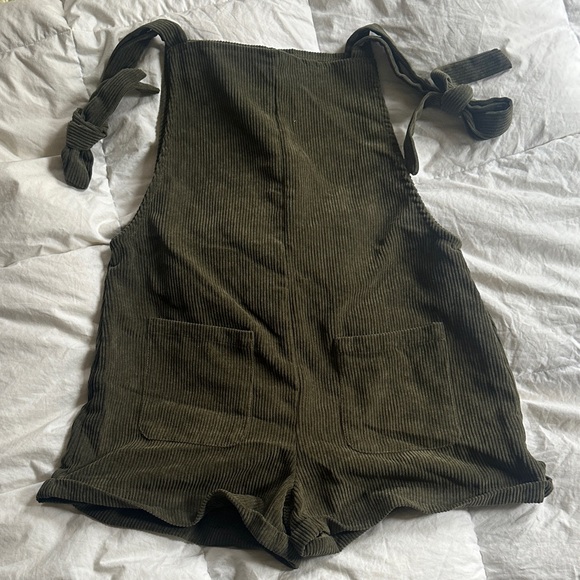 Source Unknown Pants - Source Unknown Olive Green Corduroy Tie-Strap Romper